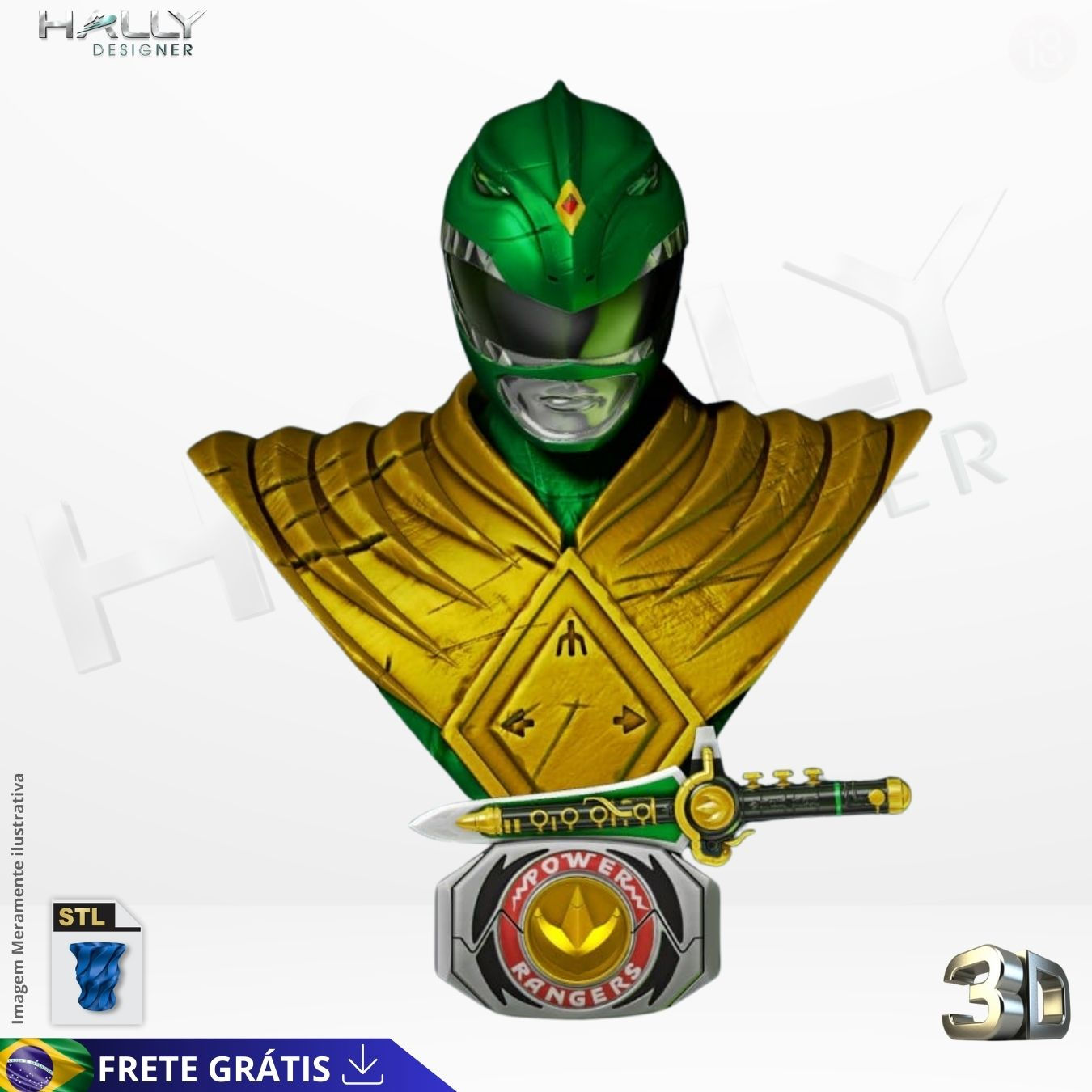 Arquivo Impressora 3D STL - Busto - Power Ranger Verde