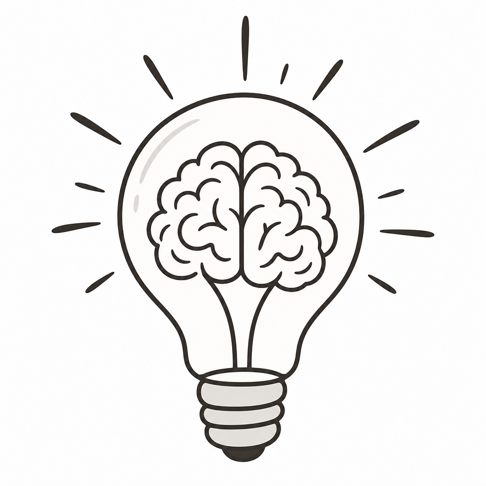 Line drawing of a light bulb with a brain inside