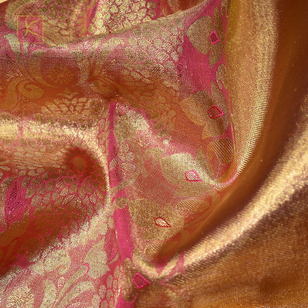 Thumbnail: Pinkish Gold Colour Gold Pure Jari Tissue Wedding Silks Saree