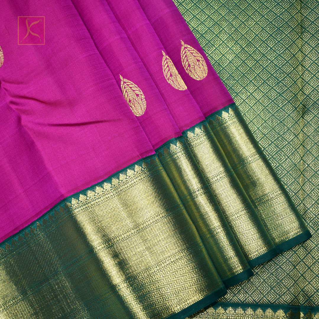 Rani Pink With Green Colour Gold Jari Traditional Silks Saree