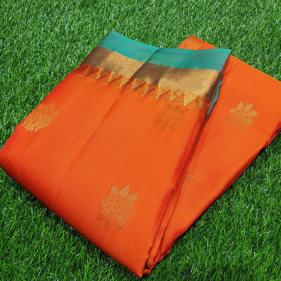 Thumbnail: Orange Coloured With Ramar Blue Border Traditional Silk Sarees
