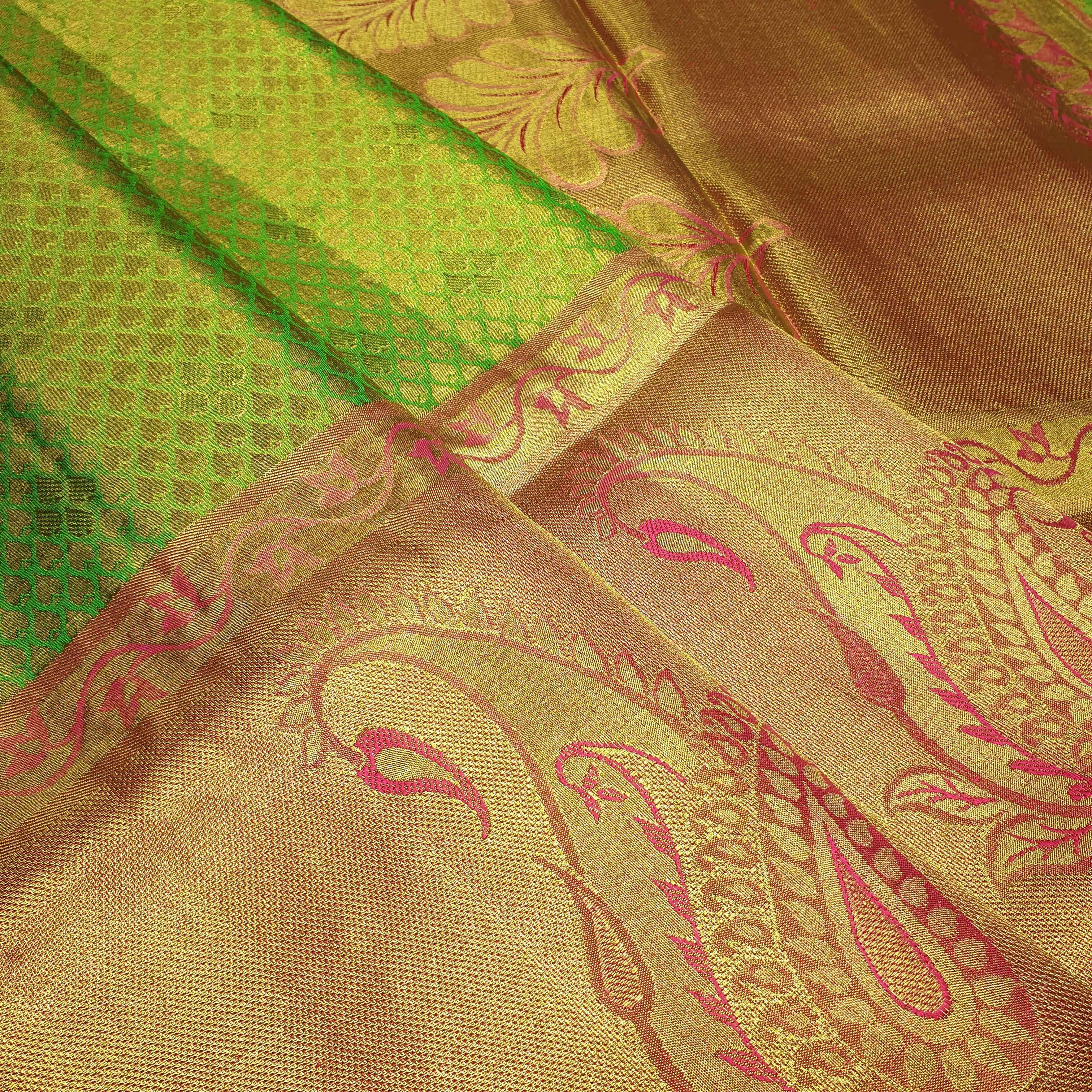 Green Coloured Full Gold Pure Jari Wedding Bridal Silk Sarees
