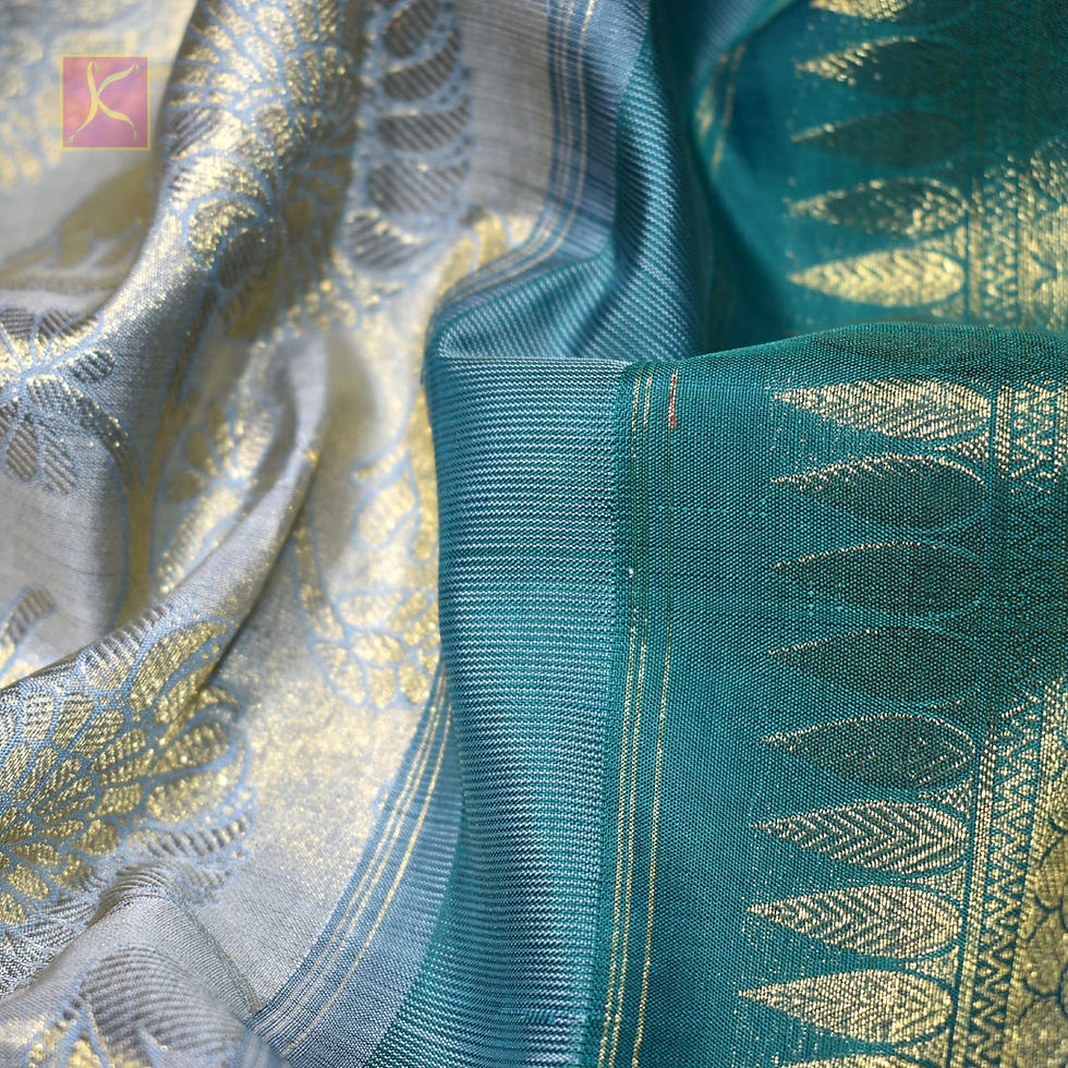 Thumbnail: Rhino Grey With Sacromento Green Colour Gold Pure Jari Wedding Silks Saree