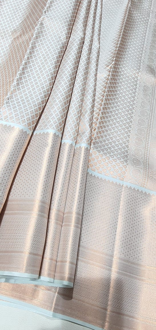 Cream White Colour Copper Jari Traditional Silk Sarees