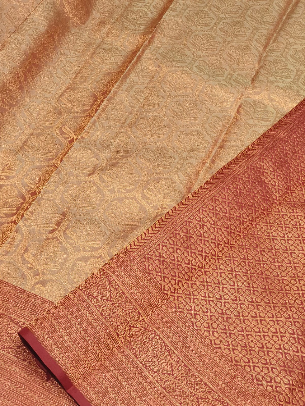 Thumbnail: Brown Coloured Copper Jari  Traditional silks sarees