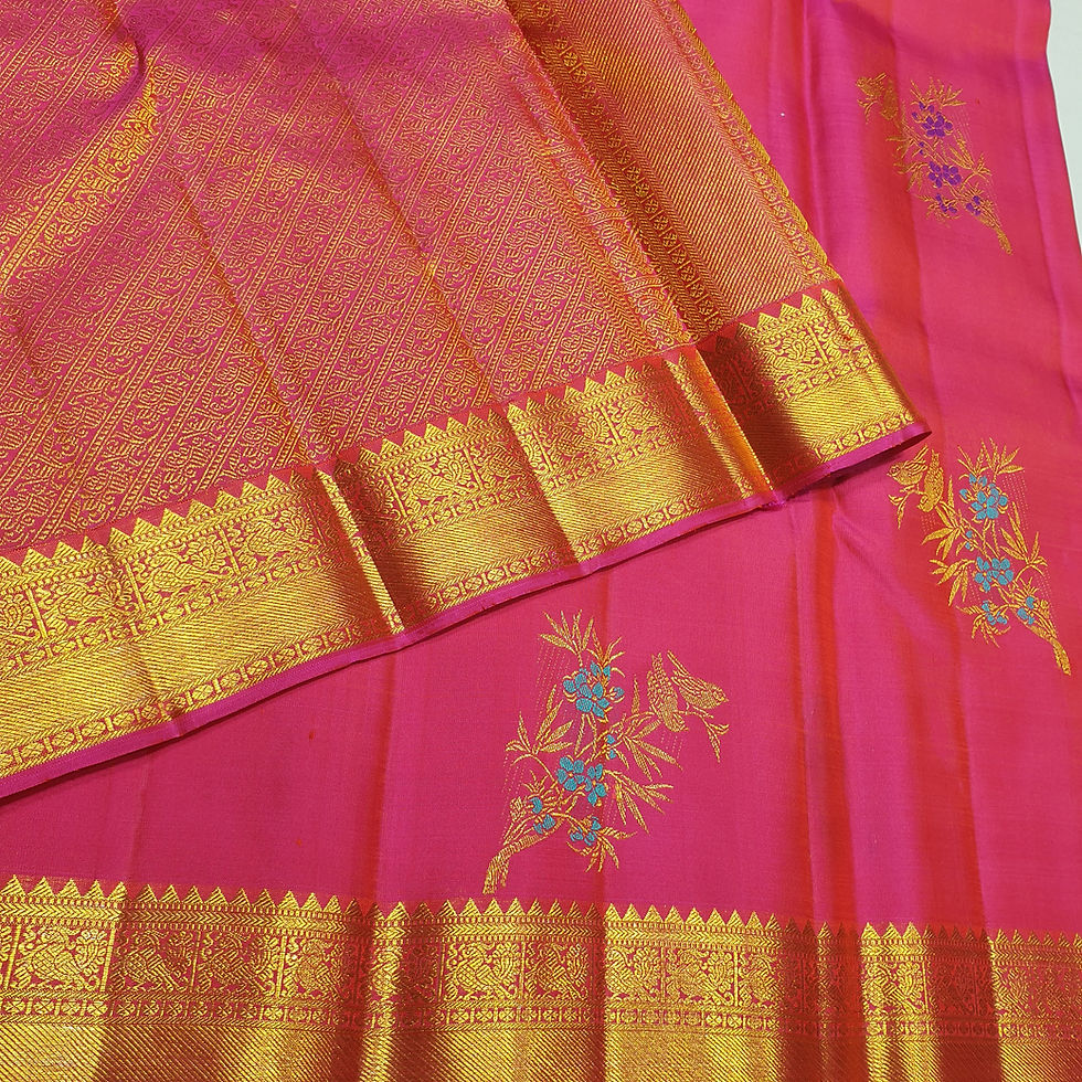 Thumbnail: Pink Coloured With Gold Jari Border Traditioanal Silk Sarees