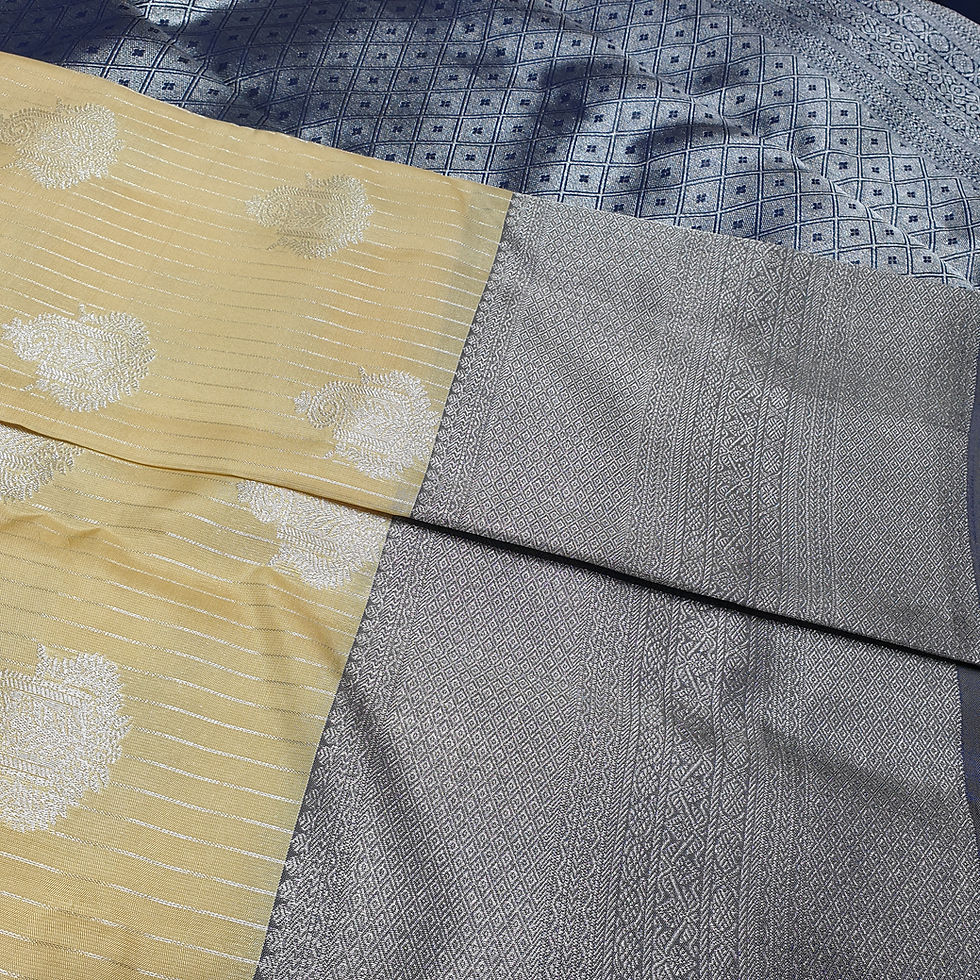 Thumbnail: Cream Coloured With Silver Grey Border Traditional Silk Sarees