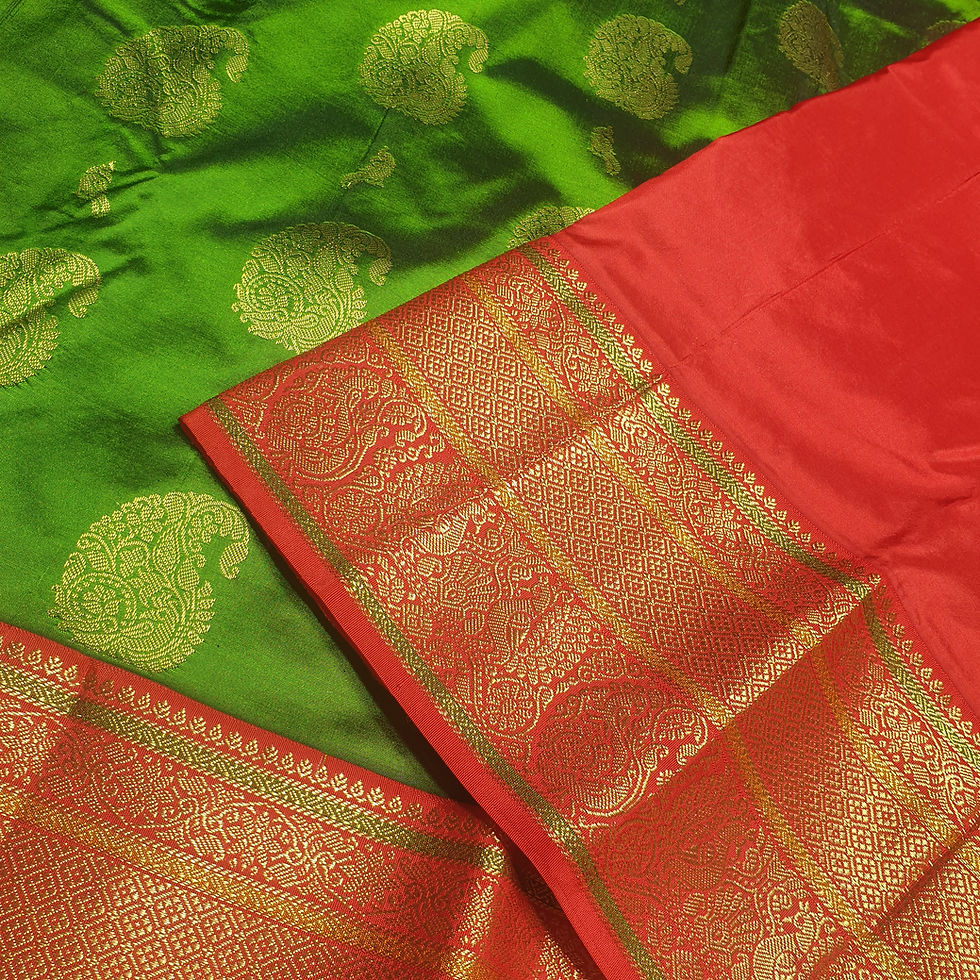 Thumbnail: Green Coloured With Red Border Traditional Slk Saree