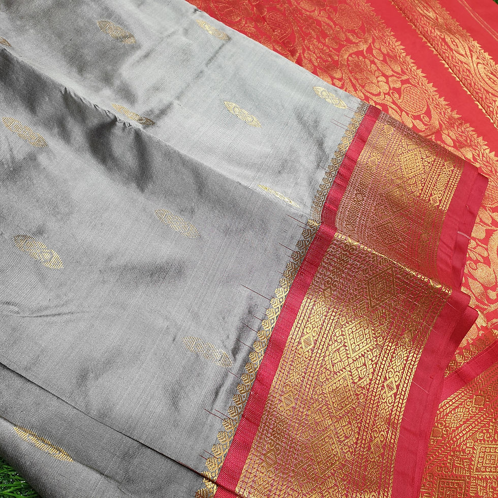 Thumbnail: Grey Coloured With Red Border Traditional Silk Sarees