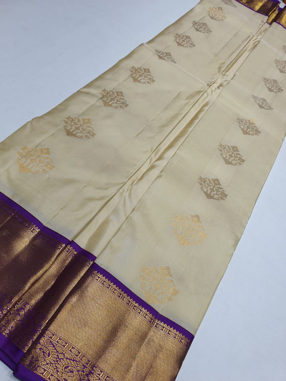Thumbnail: Cream Coloured With Blue Border Traditional Silk Sarees