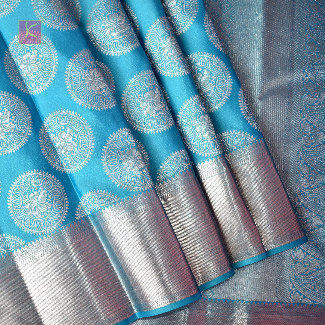 Sky Blue Colour Silver Jari Wedding Silks Saree