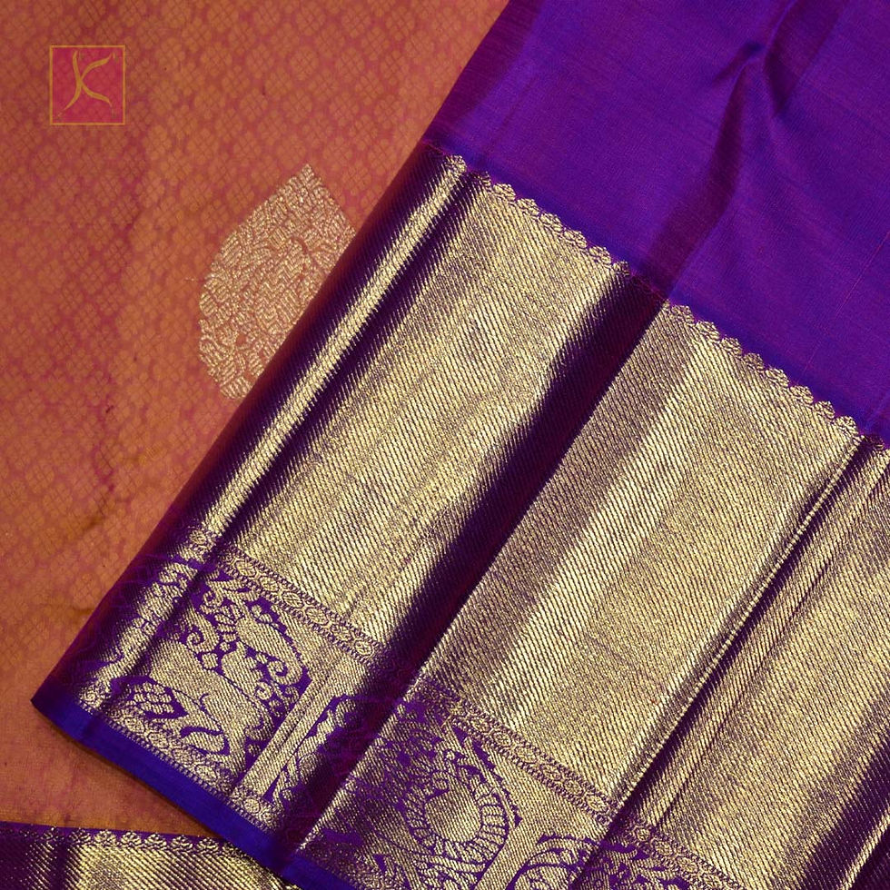 Thumbnail: Orange With Violet Colour Gold Jari Luxury Silks Saree