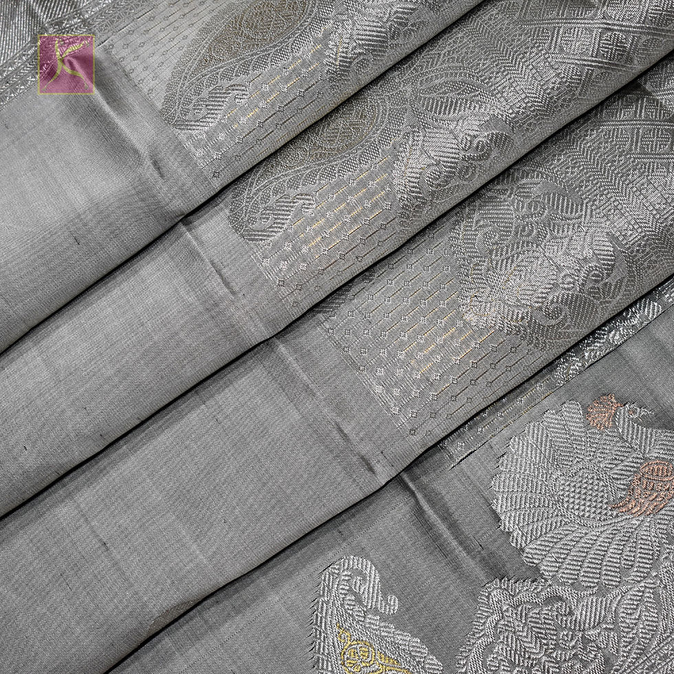 Thumbnail: Grey Colour Silver Jari Traditional Silks Saree