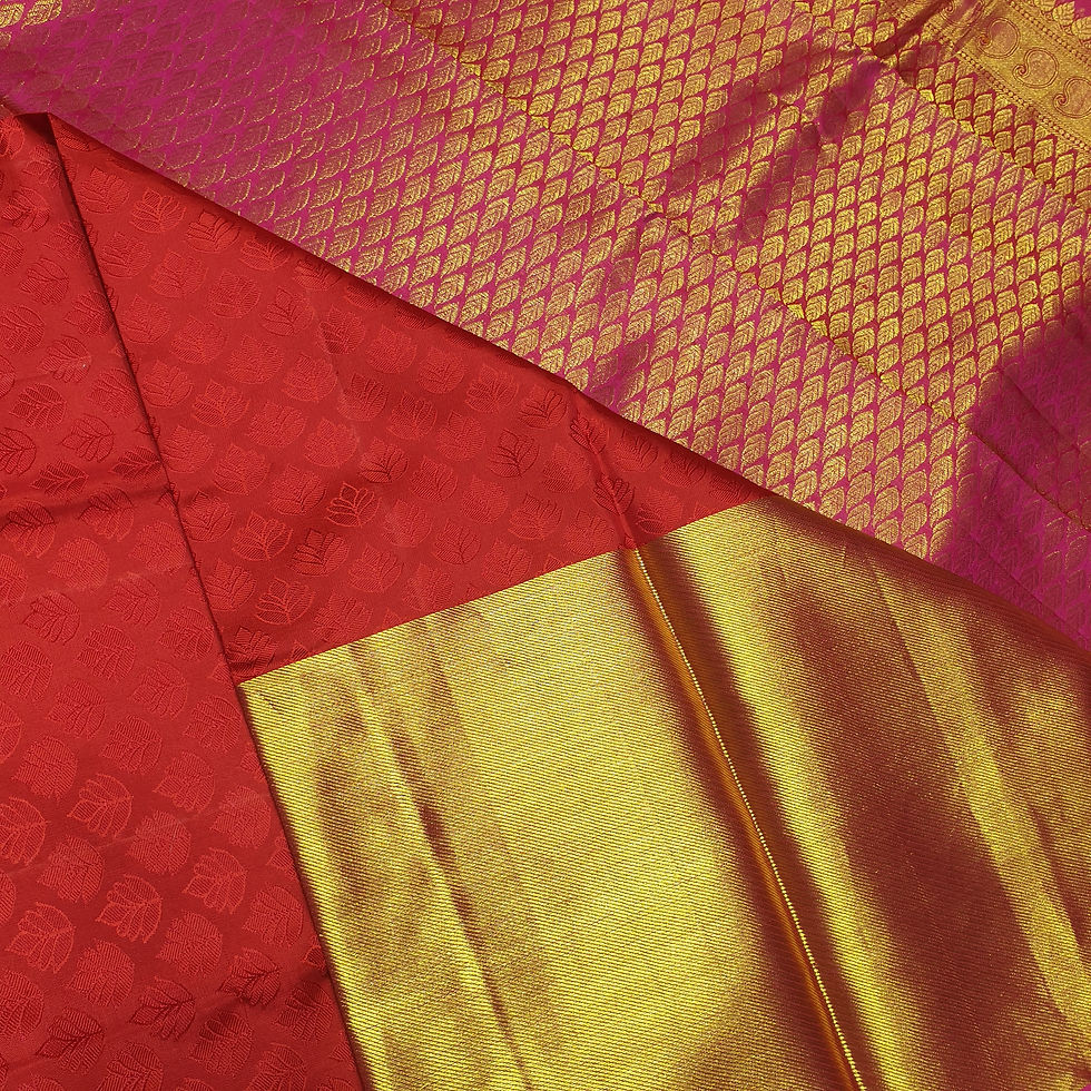 Thumbnail: Red Coloured With Gold Jari Border Kanchipuram Traditional Silk Sarees