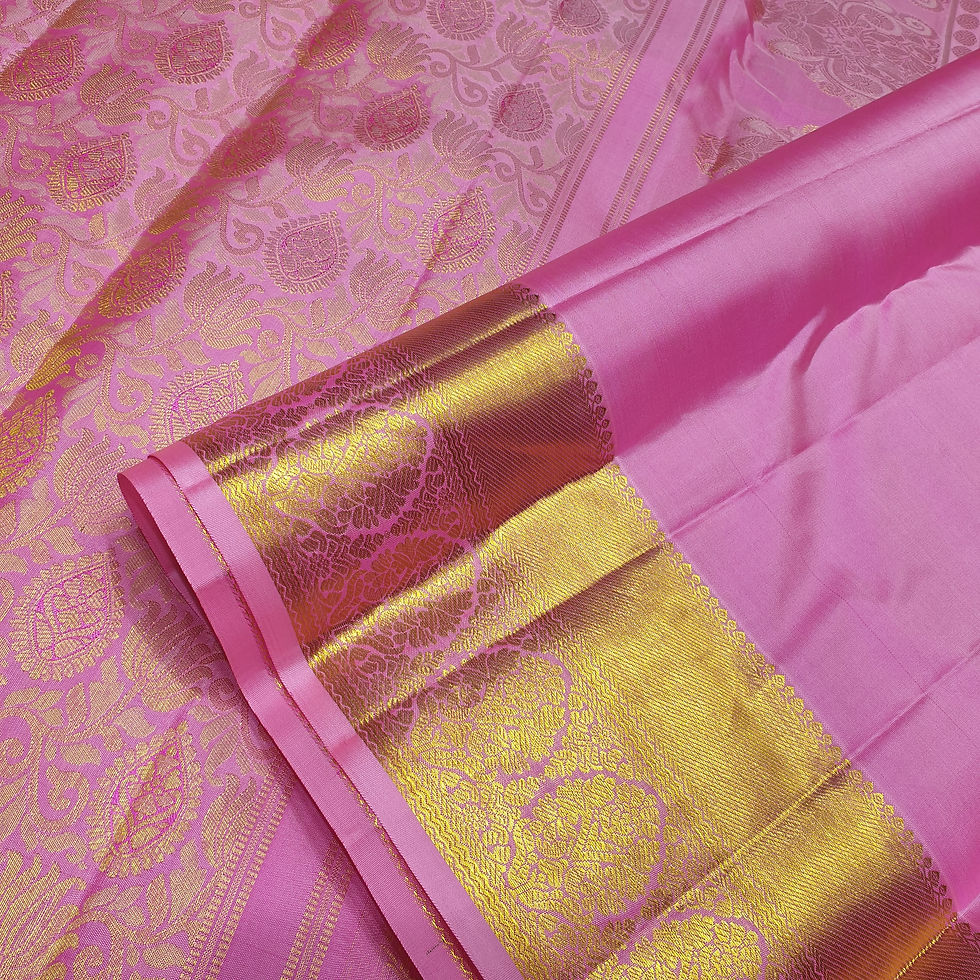 Thumbnail: Body Rose Coloured With Gold Jari Border Kanchipuram Traditional Silk Sarees