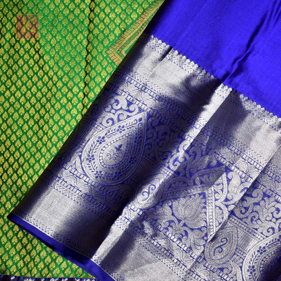 Thumbnail: Forest Green Colour Silver Jari Wedding Semi Silks Saree