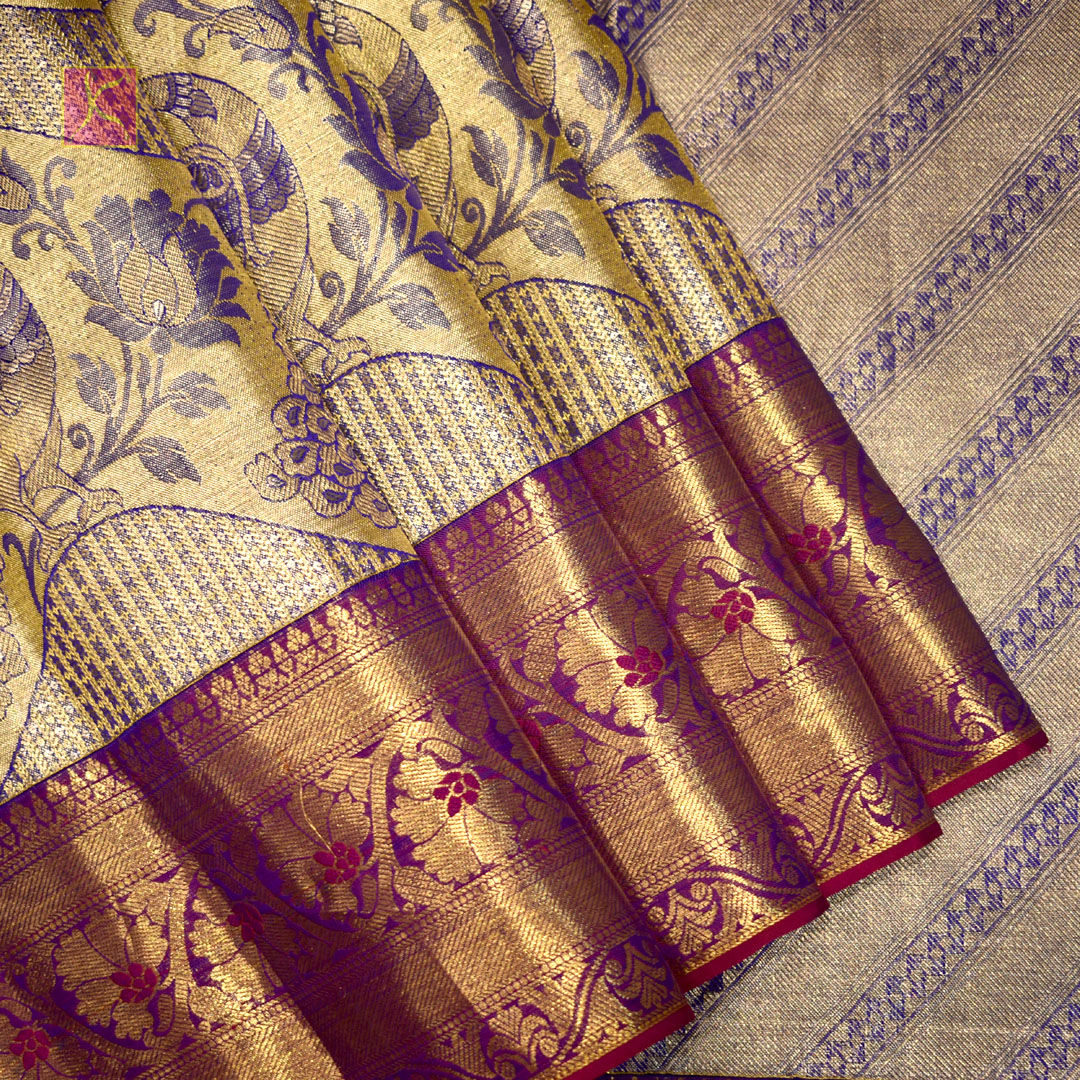 Peacock Green With Magenta Violet Colour Wedding Silks Saree