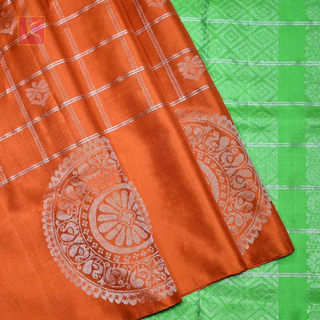 Orange Colour Silver Zari Soft Silks Saree