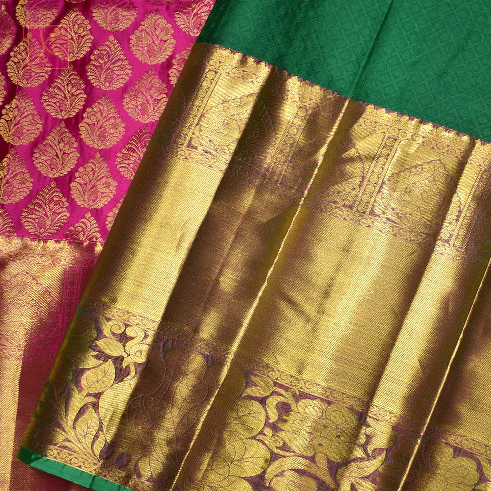 Thumbnail: Magenta Pink Colour Gold Jari Wedding Semi Silks Saree