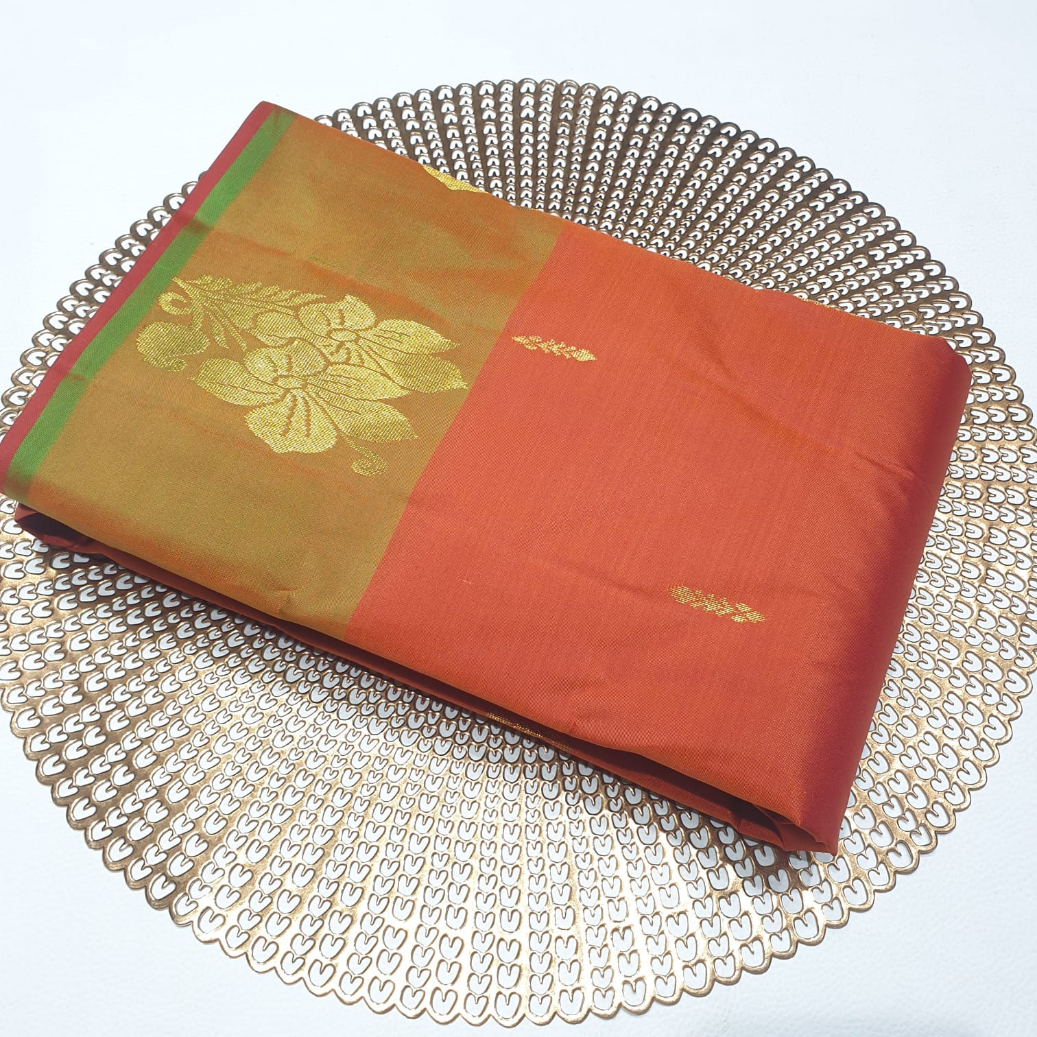 Orange Coloured Without Border Traditional Silk Sarees
