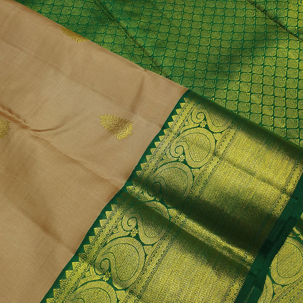 Thumbnail: Cream Coloured With Green Border Kanchipuram Traditional Silk Sarees