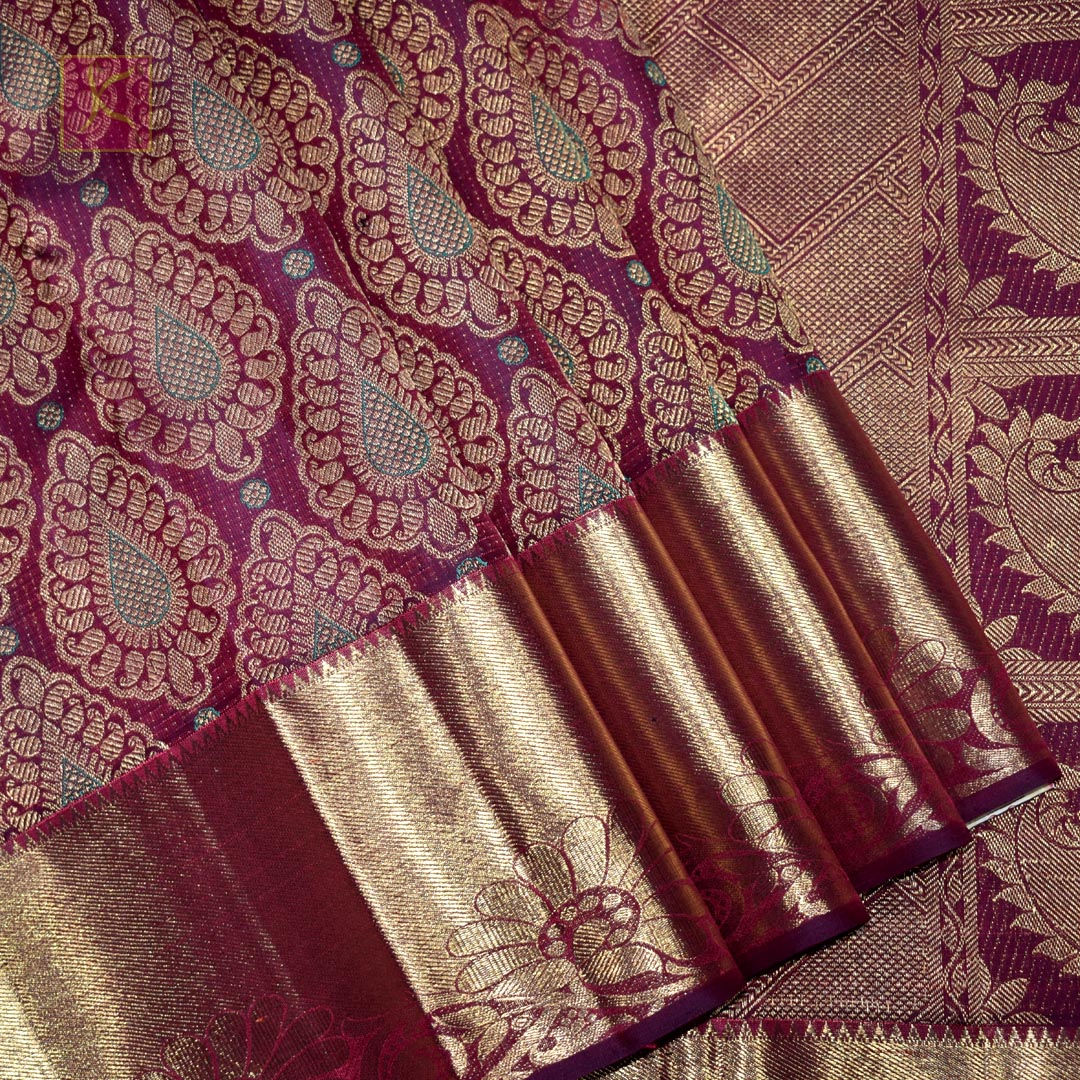 Maroon Arakku Colour Gold Pure Jari Wedding Silks Saree