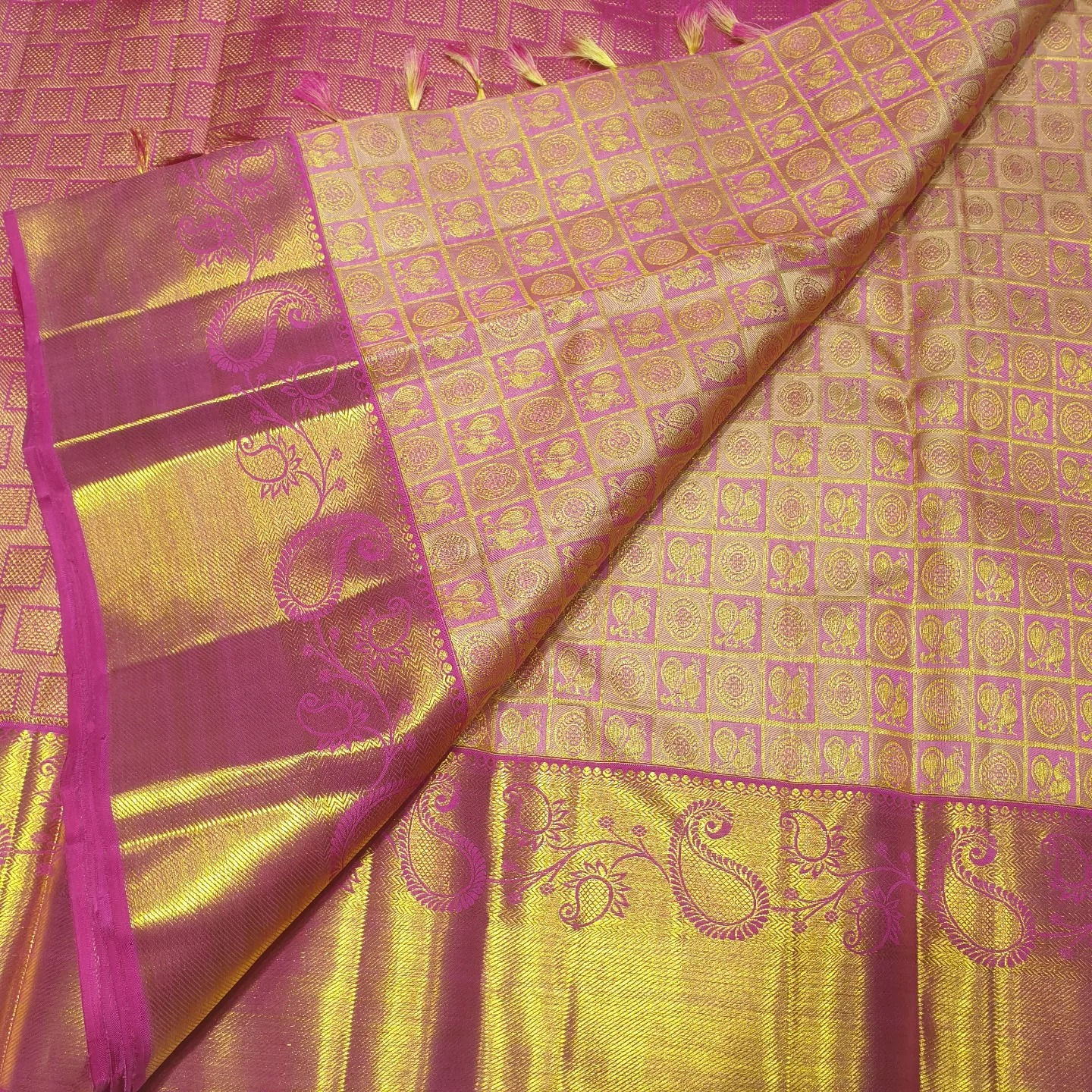 Pink Coloured With Gold Jari Border Traditional Silk Sarees