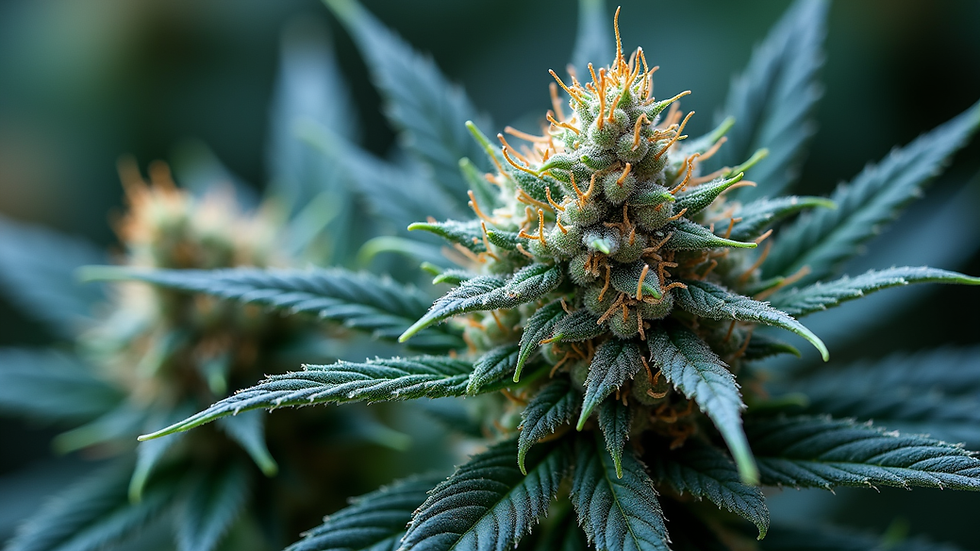 Close-up view of Blue Dream cannabis buds with visible trichomes