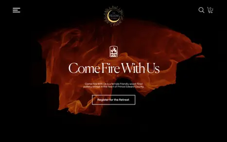 Dark-themed website section with a cinematic background of glowing embers and the text 'Come Fire With Us'.