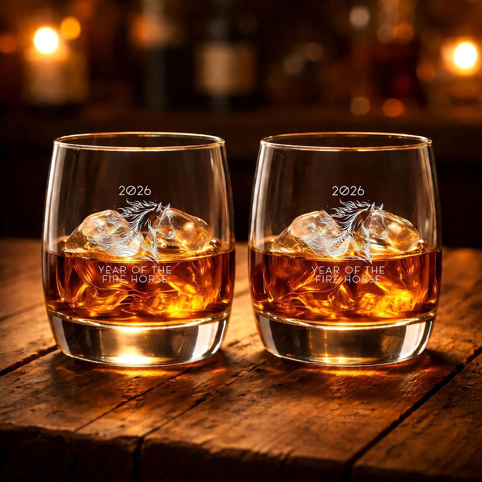 Thumbnail: Fire Horse Whiskey Glass Set | Year of the Fire Horse | Etched | Zodiac Gift