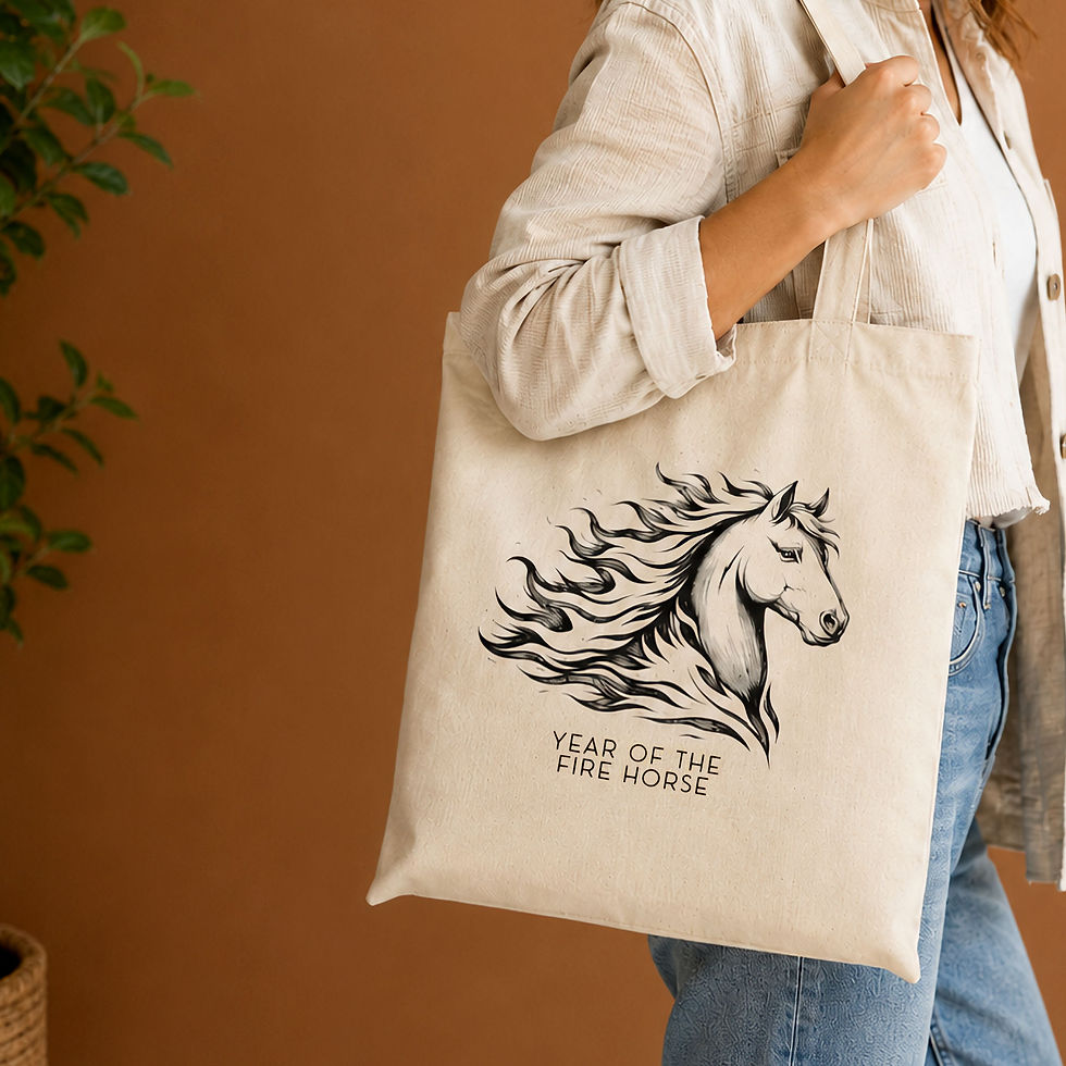 Thumbnail: Year of the Fire Horse Book Bag, Heavy Cotton Tote | 2026 Zodiac Themed Artwork