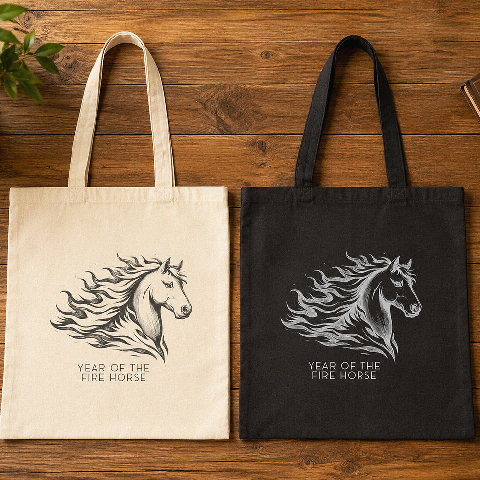 Thumbnail: Year of the Fire Horse Book Bag, Heavy Cotton Tote | 2026 Zodiac Themed Artwork