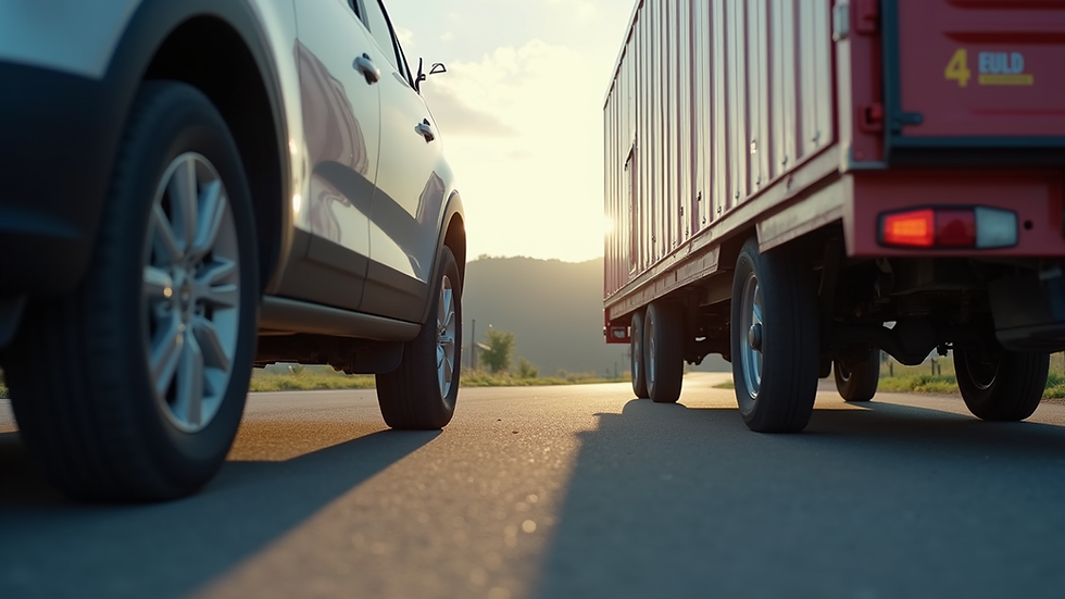 Eye-level view of a vehicle trailer hitched to a car ready for loading