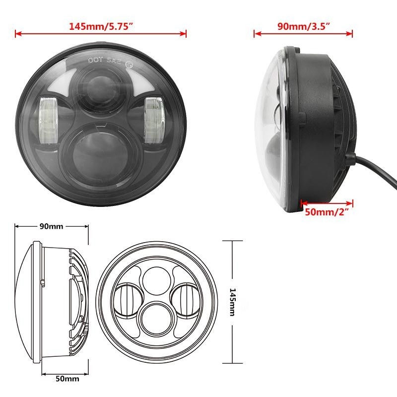 Miniatura: Globo Optico Lacrado Led Preto Harley 883 Daymaker 5 3/4" (5.75")