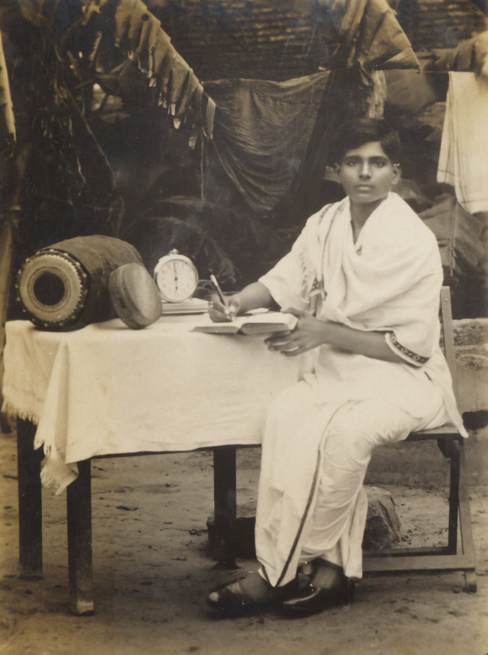 Young Sri Purushottam with his favorite musical instruments and passion