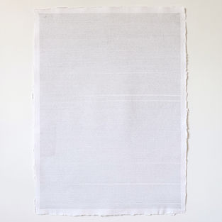 Poblador, 2025. Ink on paper. A meticulous field of tiny, hand-drawn ink marks arranged in tightly packed horizontal rows across the entire surface. The marks form a subtle grid, nearly monochromatic in appearance, emphasizing repetition, labor, and quiet presence. The deckled edges of the paper and slight irregularities in spacing highlight the human element behind the disciplined process.