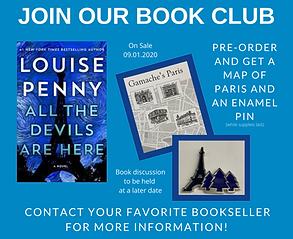 Cover of All the Devils are Here by Louise Penny along with picture of pre-order giveaway items.