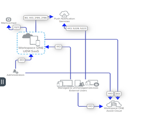 Workspace ONE Assist Cloud with On-Prem UEM setup.