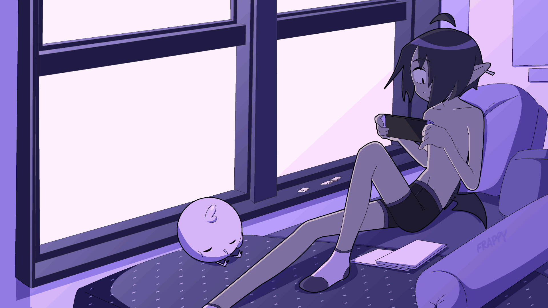 My oc Blinker sitting in his room 