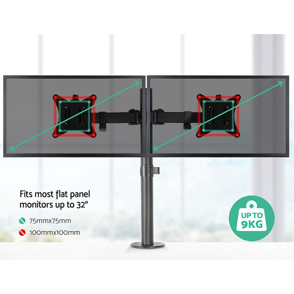 Thumbnail: Artiss Monitor Arm Dual Desk Mount Screen Holder