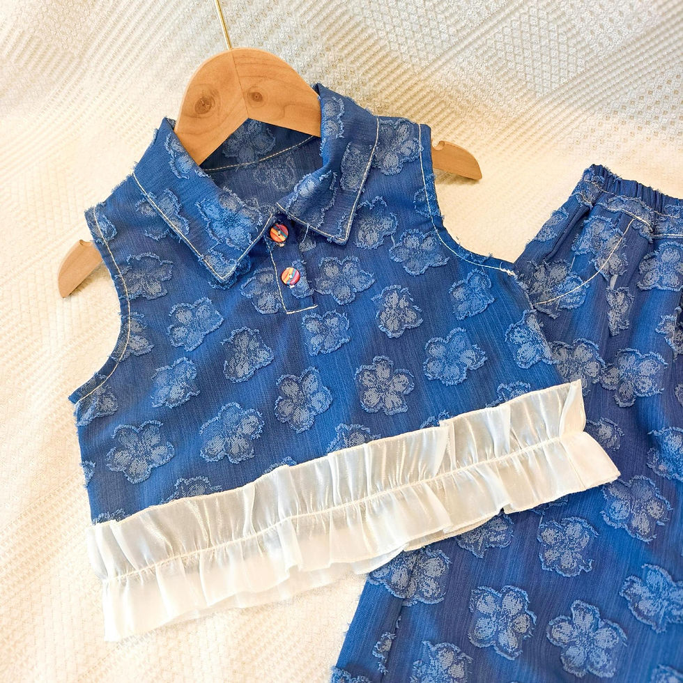 Thumbnail: Retro Indigo Floral Organza Ruffle Set