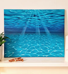 Underwater painting, seascape, turquoise waters, ocean artwork, sea, shimmering water, modern art, large canvas painting, oil paintings on stretched canvas