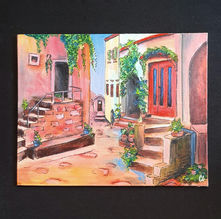 Acrylic painting in french watercolour style. Rustic artwork. Contemporary painting