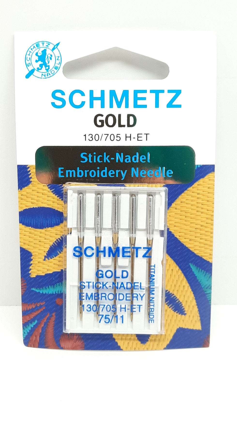 Schmetz Gold broderi symaskinnål, 5 stk