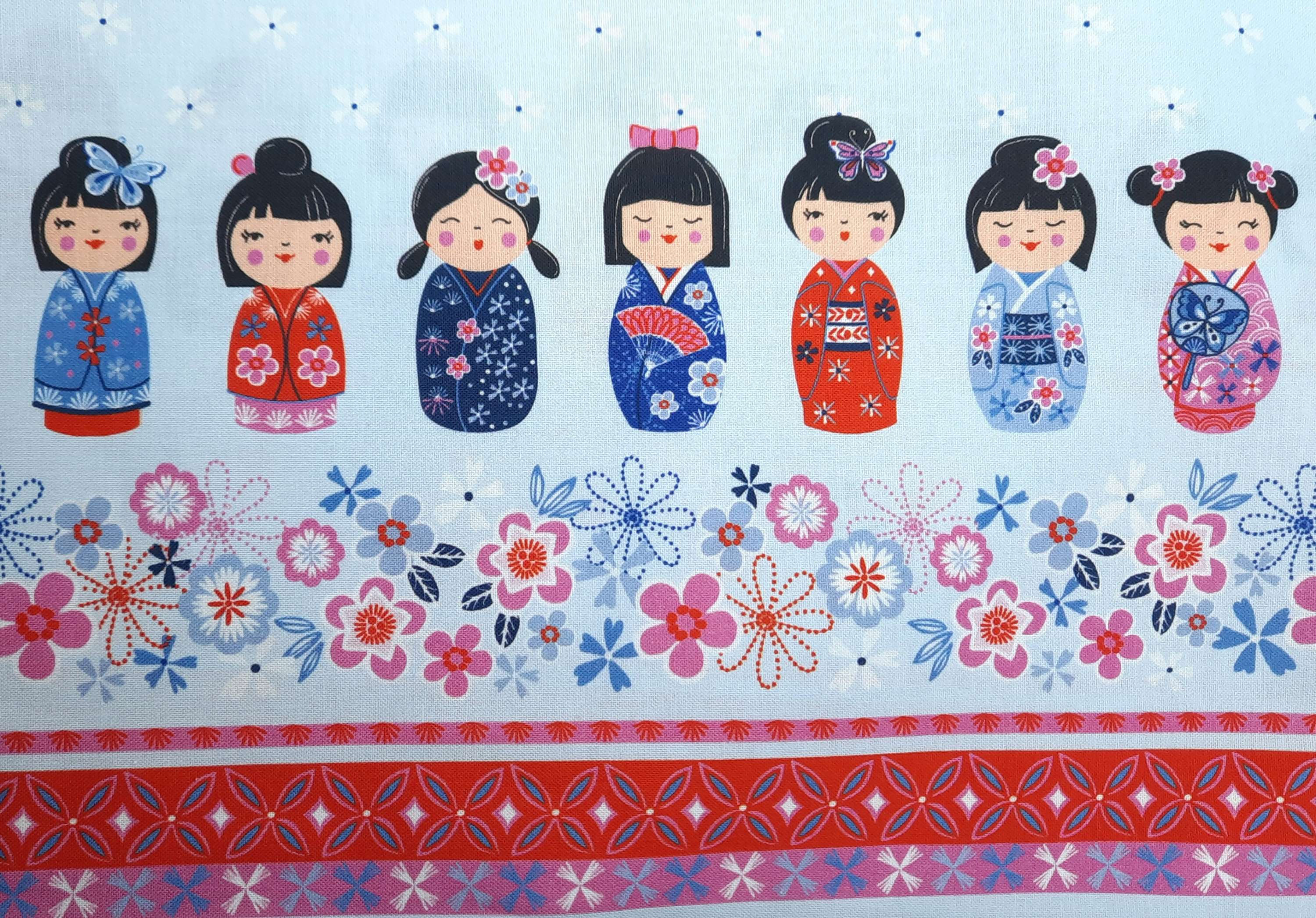 Kokeshi Doll Border, panel med japanske dokker, 0,5 meter