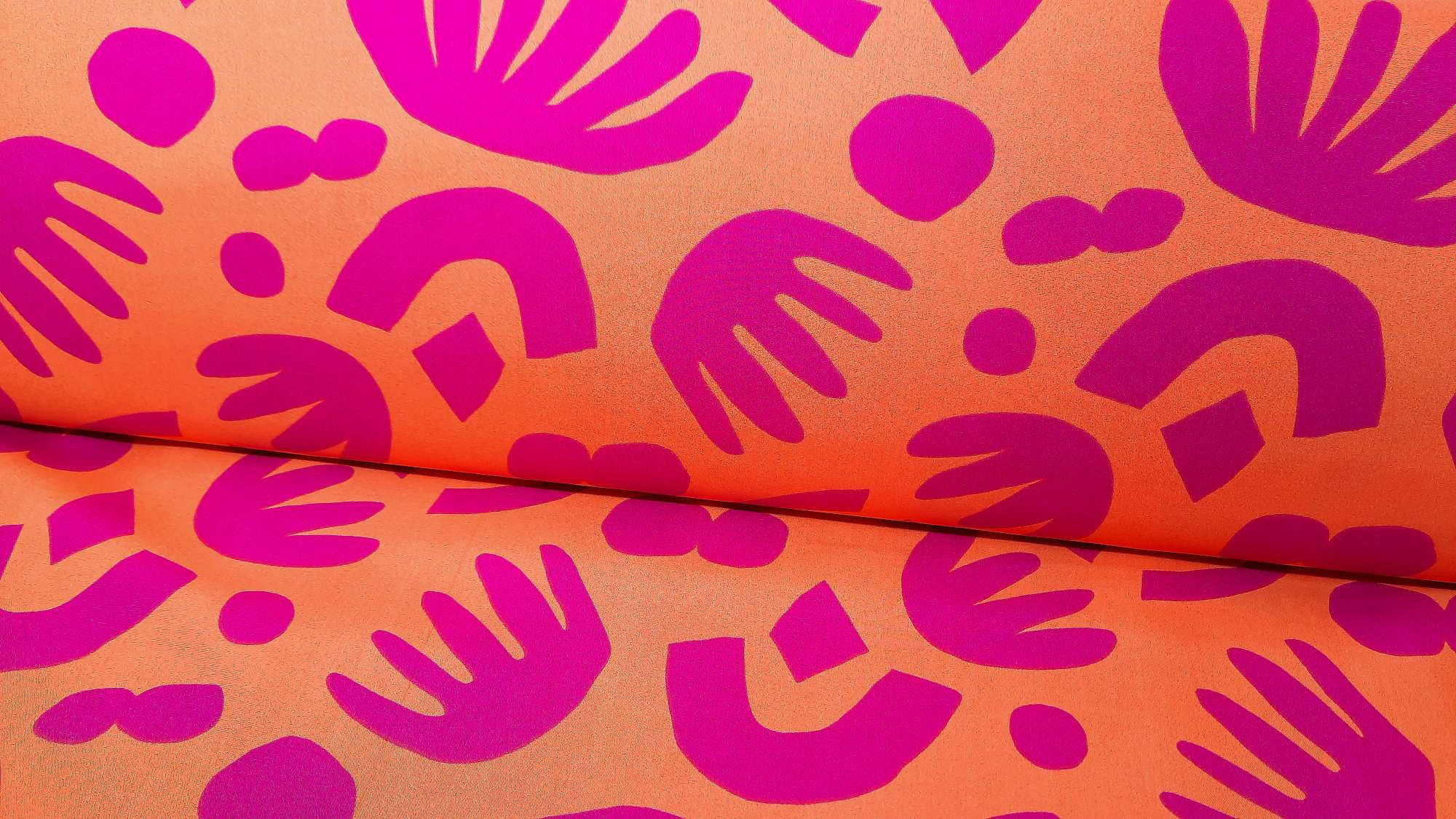 bomullstoff Puzzle Directions, store mønster lilla på apricot