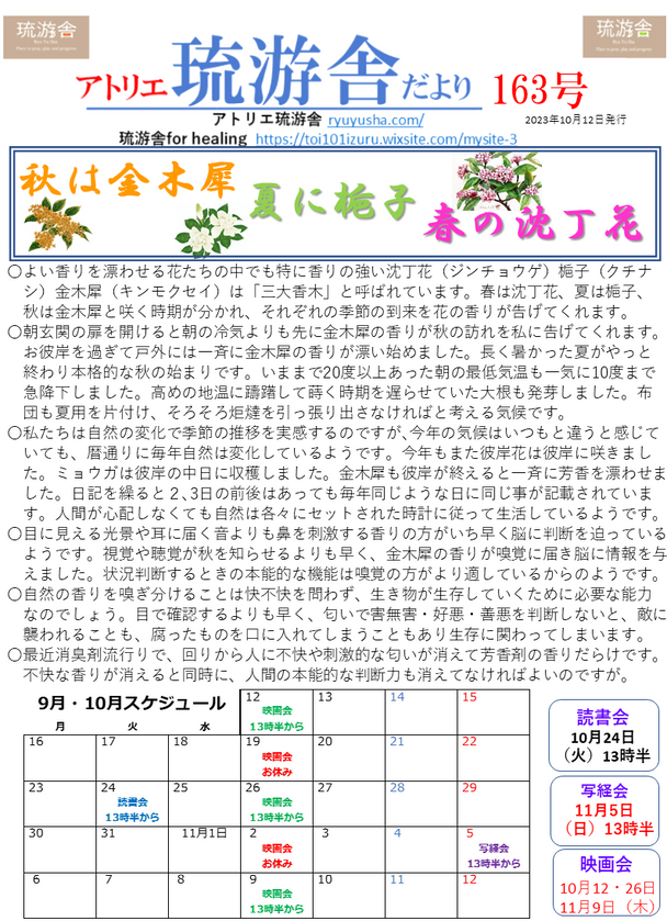 琉游舎だよりだい163号ができました