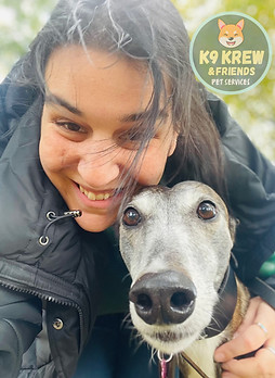 Monica dog walker with Ruby the greyhound 