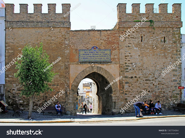 stock-photo-tarifa-spain-may-people-are-sitting-at-the-jerez-gate-of-the-old-town-in-spani