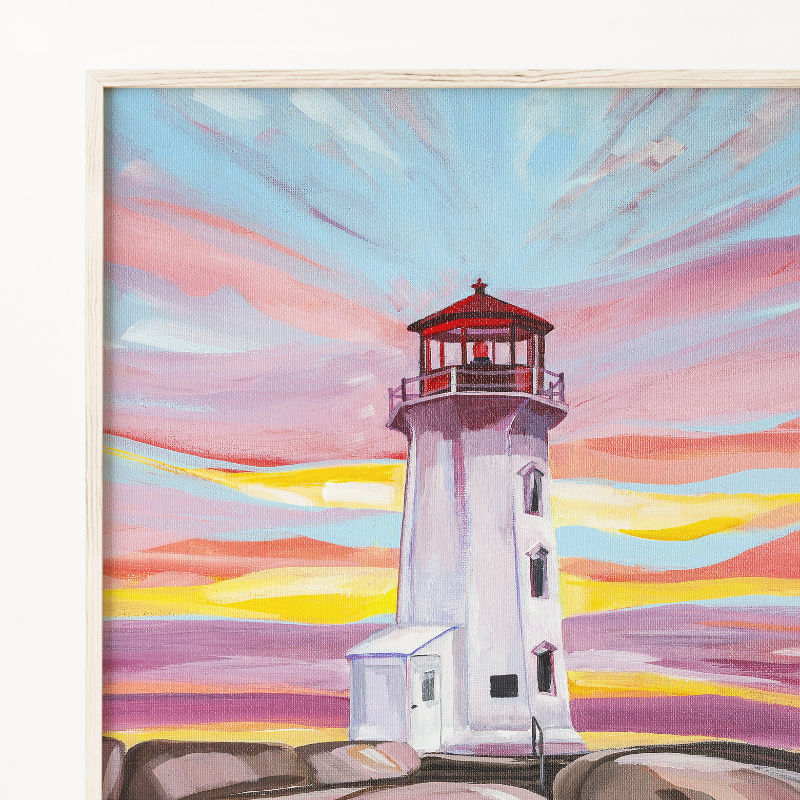 Miniature : Ciel du soir – Impression d'art verticale du phare de Peggy's Cove